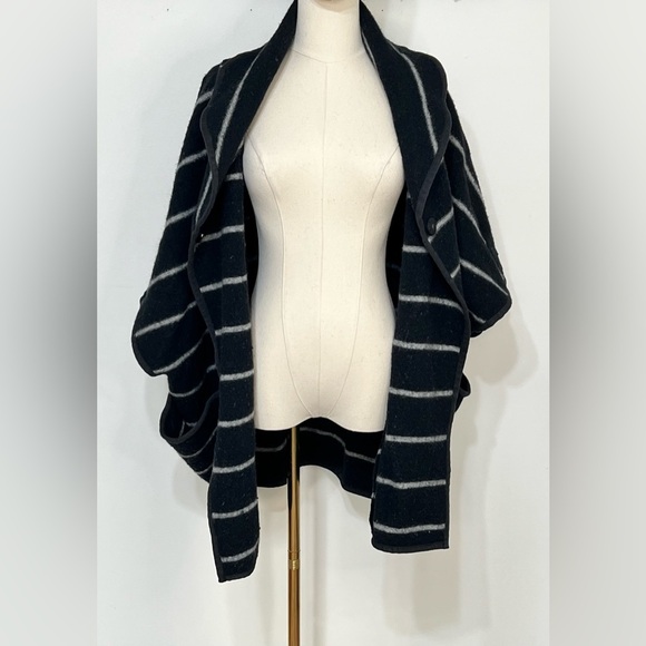 Free People Jackets & Blazers - Free People Wool Blend Black White Striped Poncho Blanket Coat Size M